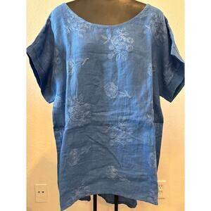 Terzo Millenio Embroidered Linen Tunic Top Womens Size Large Size Large Blue